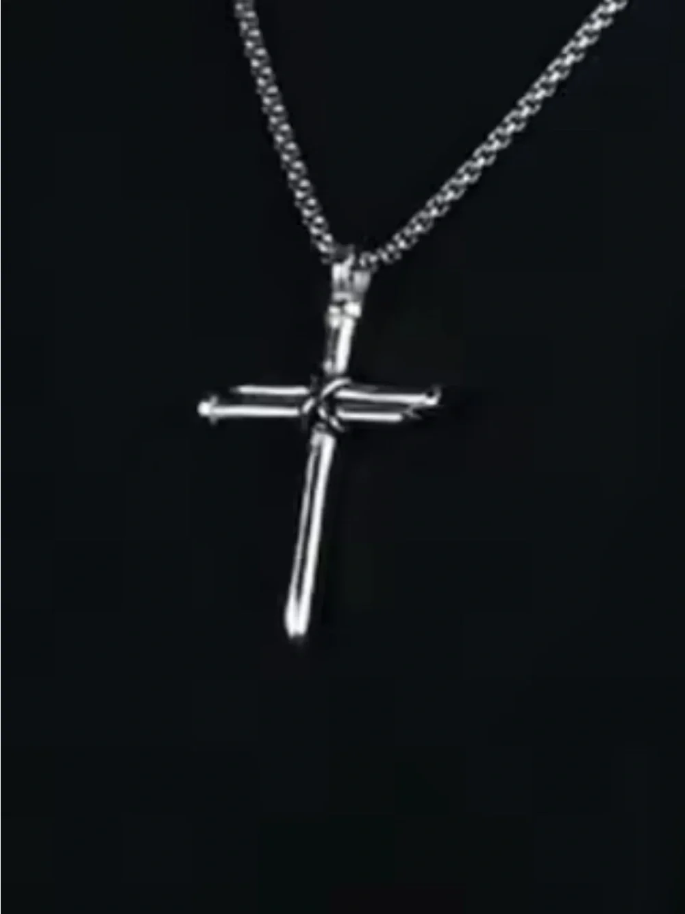 Men's Silver Cross Pendant Necklace - Polished Stainless Steel